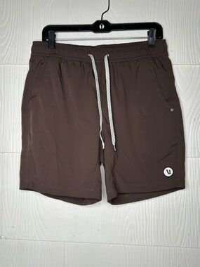 Vuori Men's Athletic Shorts in Dark Brown with White Drawstring